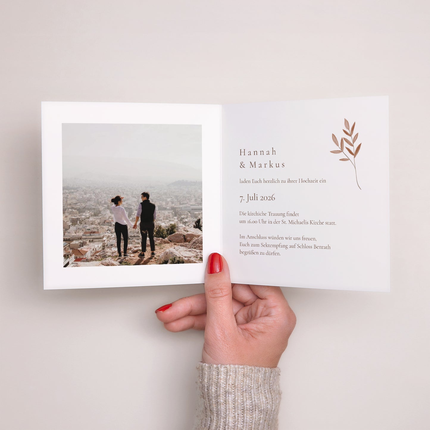 Hochzeitseinladung Doppelflügiges Quadrat Böhmischer Blumenstrauß foto N° 2