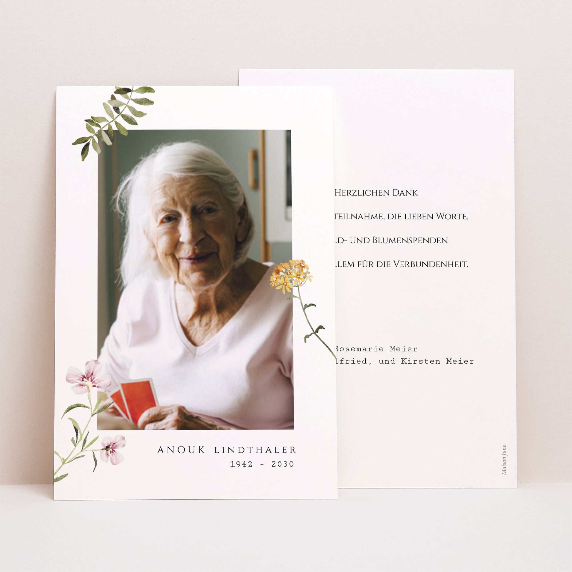 Dankeskarte Trauer PortraitPorträt Frühlingsblumen foto N° 1