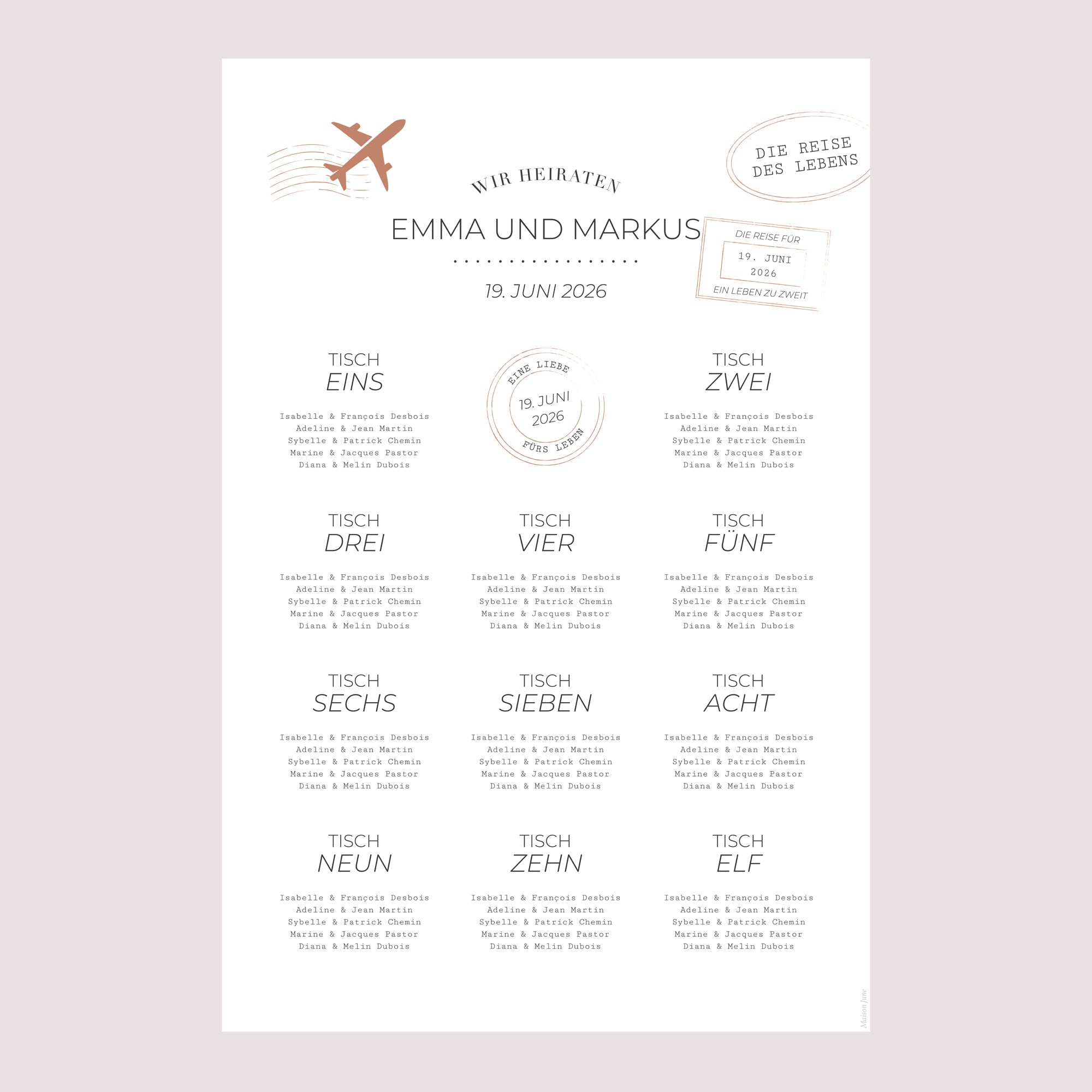Sitzplan Hochzeit Porträt 60 x 90 cm Die Reise eines Lebens foto N° 2