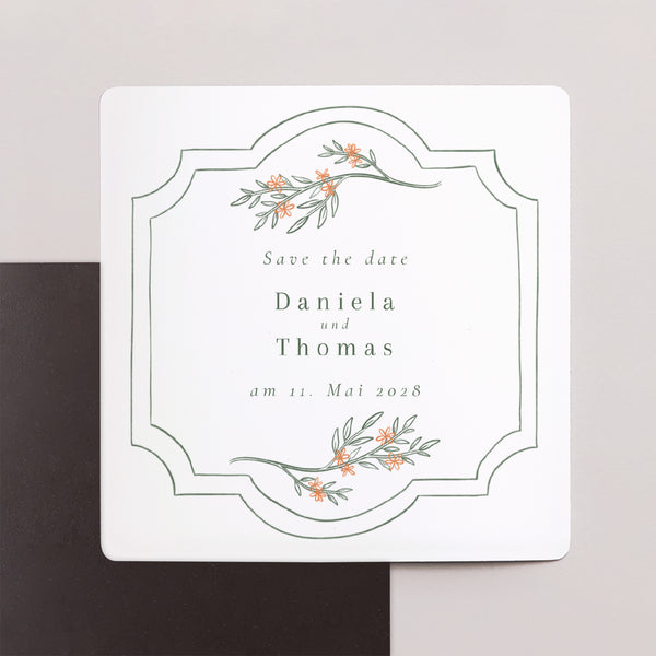 Save the date Karte Hochzeit Satz von 9, magnetisch. Pflanzenrahmen II foto