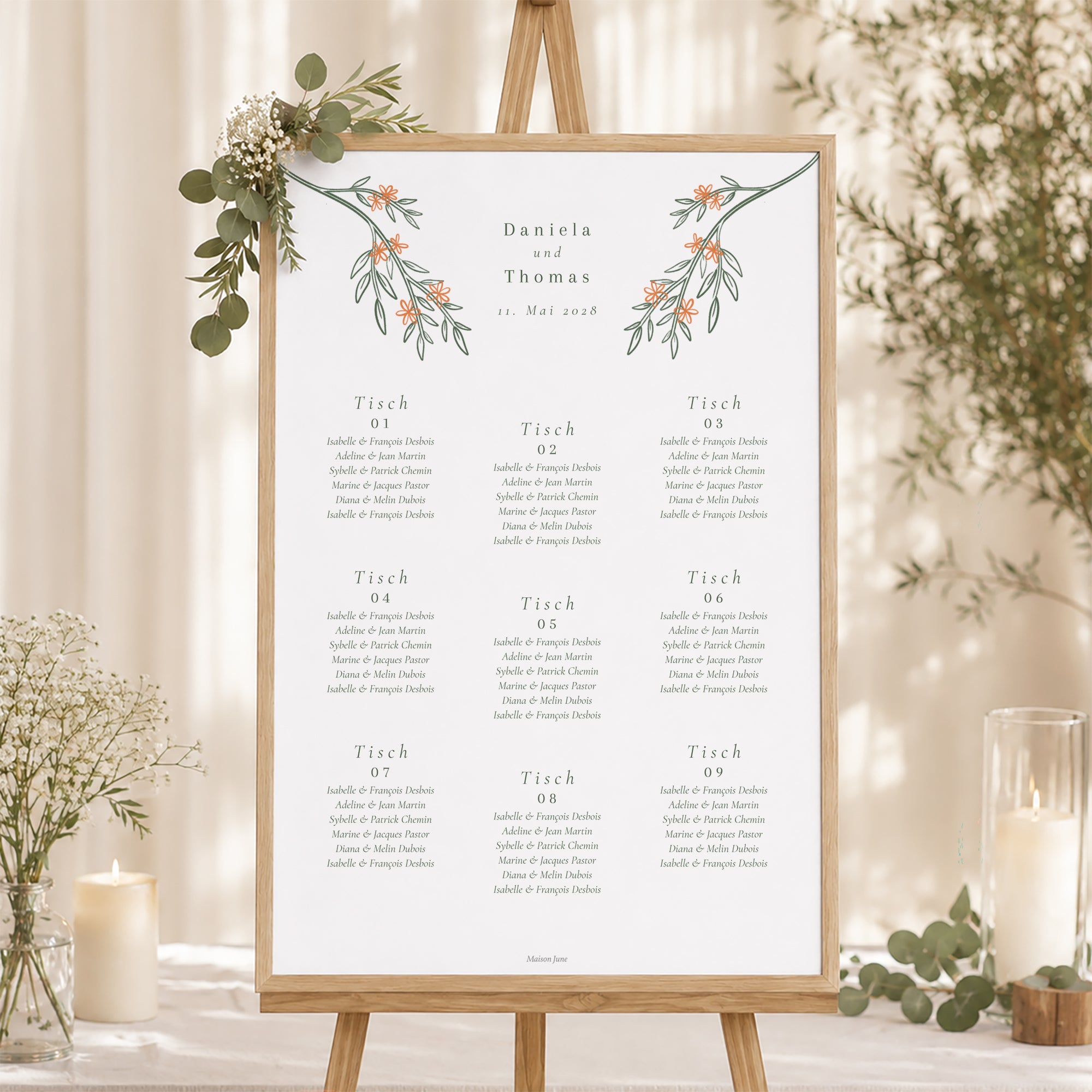 Sitzplan Hochzeit Porträt 60 x 90 cm Pflanzenrahmen II foto N° 1