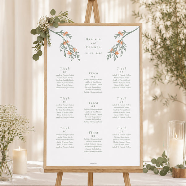 Sitzplan Hochzeit Porträt 60 x 90 cm Pflanzenrahmen II foto
