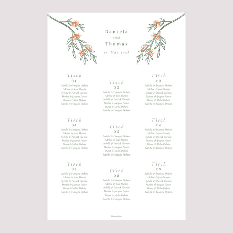 Sitzplan Hochzeit Porträt 60 x 90 cm Pflanzenrahmen II