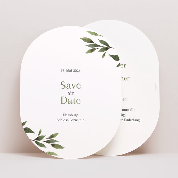 Save the date Karte Hochzeit oval Pflanzliche Wellenbewegung foto