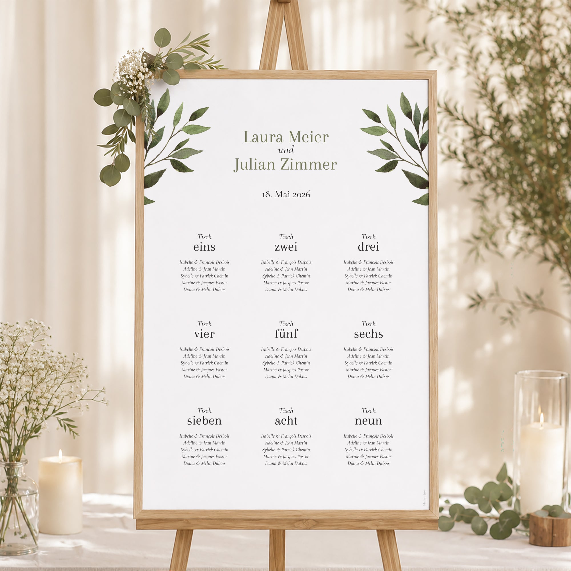 Sitzplan Hochzeit Porträt Pflanzliche Wellenbewegung foto N° 1