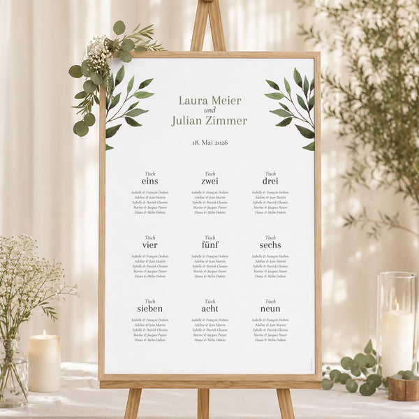 Sitzplan Hochzeit Porträt Pflanzliche Wellenbewegung foto