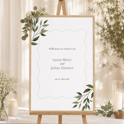 Begrüßungstafel Hochzeit Porträt 60 x 90 cm Pflanzliche Wellenbewegung foto N° 1