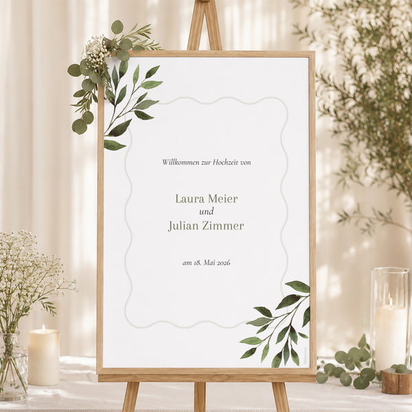 Begrüßungstafel Hochzeit Porträt 60 x 90 cm Pflanzliche Wellenbewegung foto