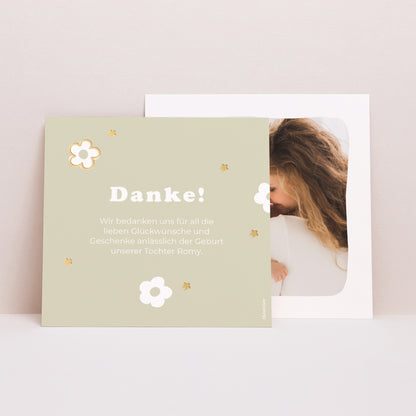 Dankeskarte Geburt Quadrat Blumenmuster Vergoldung foto N° 1