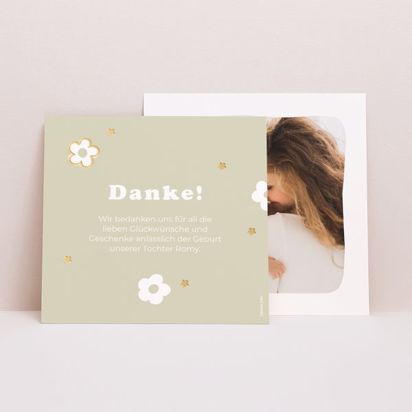 Dankeskarte Geburt Quadrat Blumenmuster Vergoldung foto