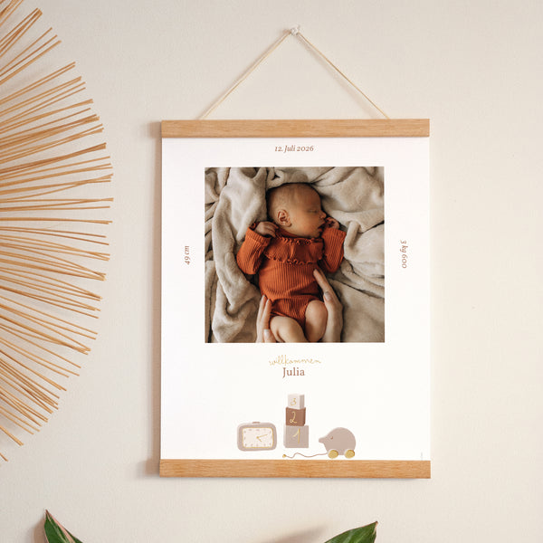 Poster Geburt Porträt Baby-Spielzeug foto