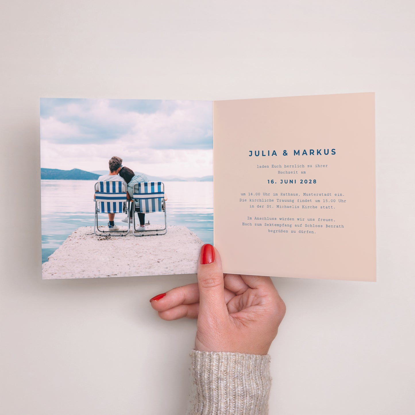 Hochzeitseinladung Doppelflügiges Quadrat Liebe am Strand foto N° 2