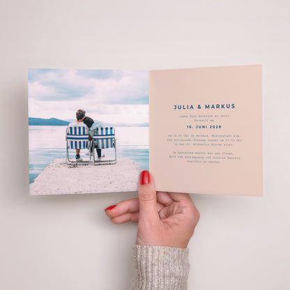 Hochzeitseinladung Doppelflügiges Quadrat Liebe am Strand foto N° 2