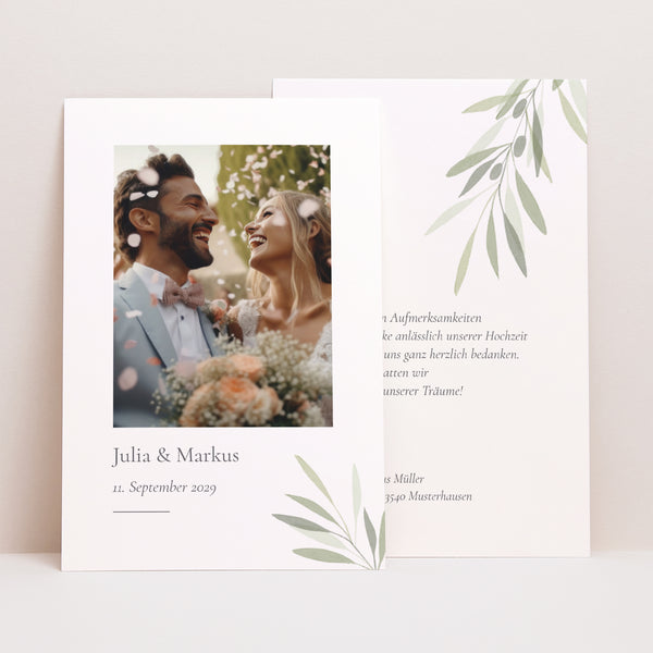 Dankeskarte Hochzeit PortraitPorträt Zweig von Oliver II foto