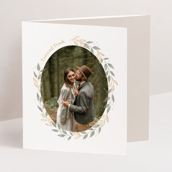 Dankeskarte Hochzeit Asymmetrisches Triptychon Goldene Pflanzenkrone foto