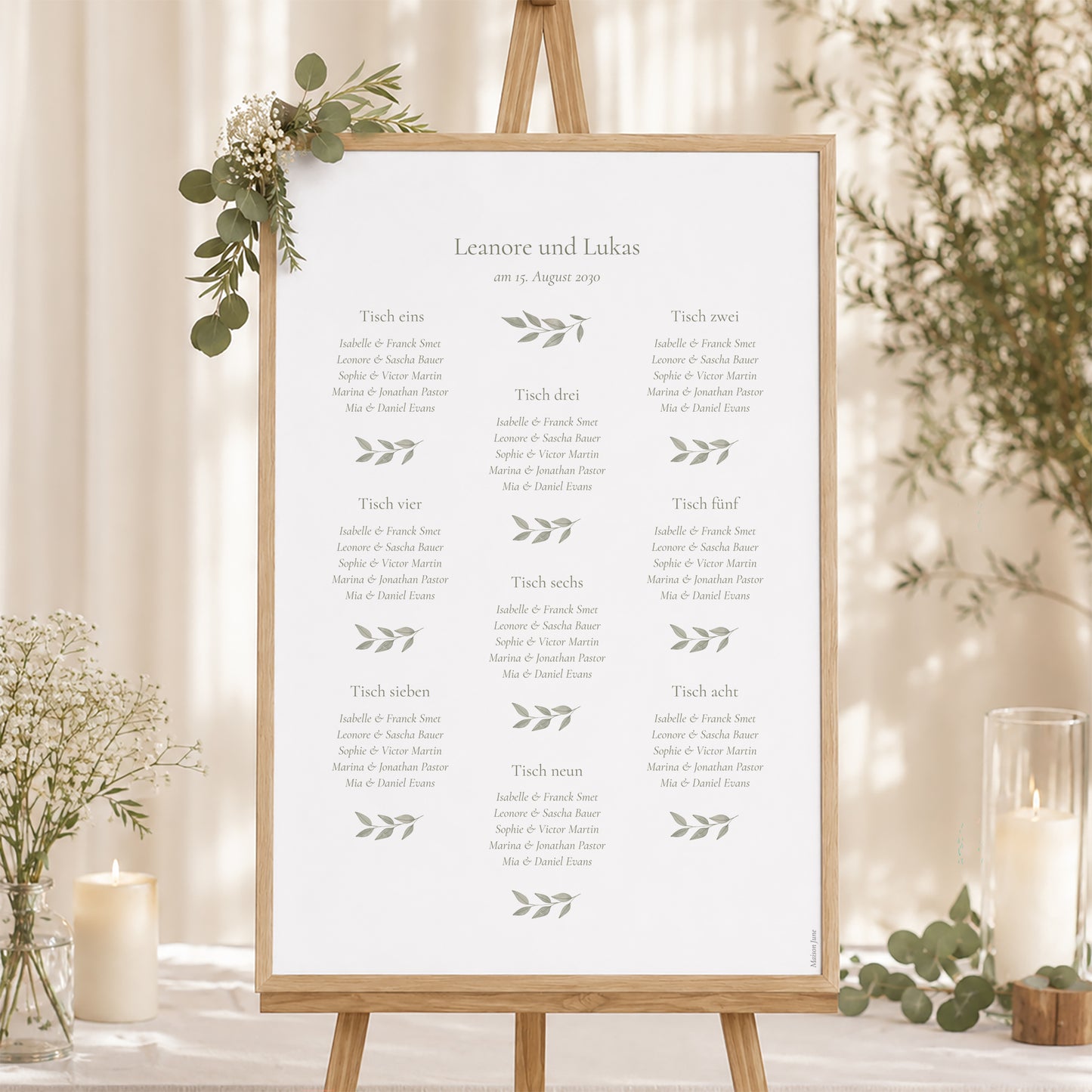 Sitzplan Hochzeit Porträt Goldene Pflanzenkrone foto N° 1