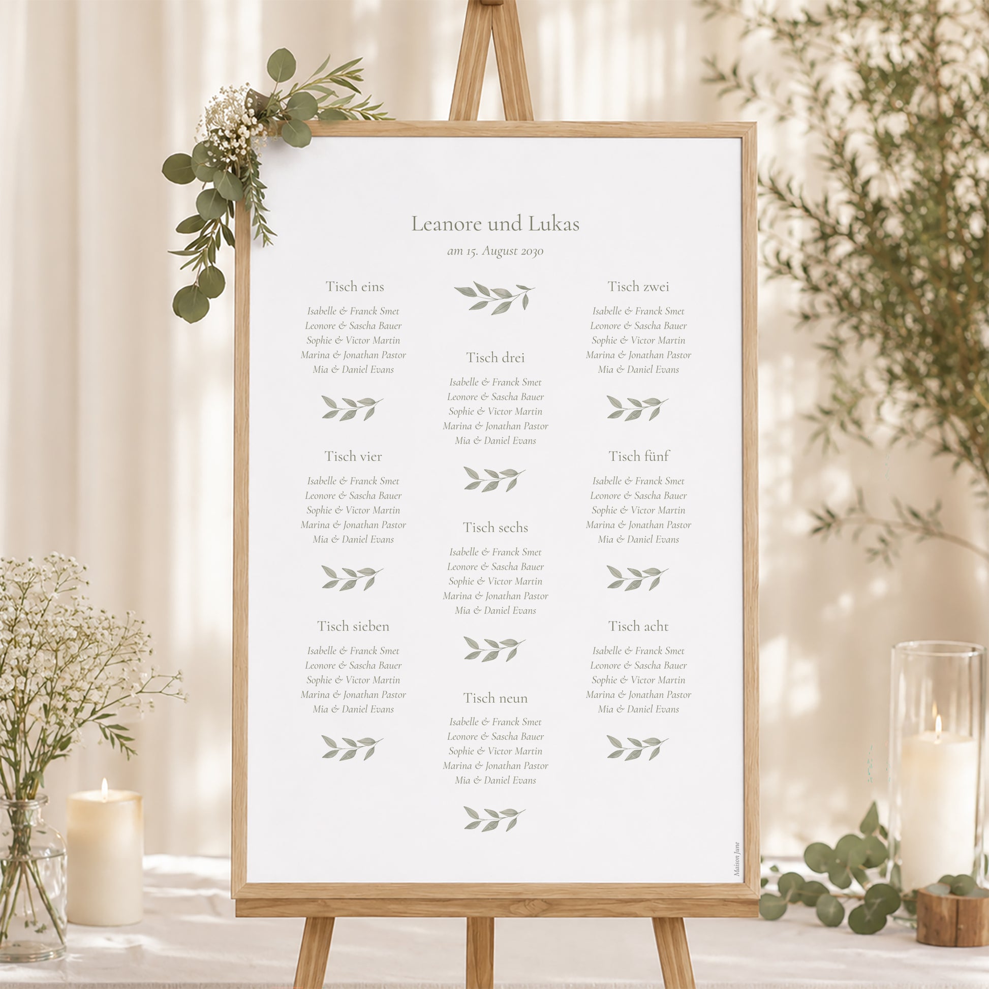 Sitzplan Hochzeit Porträt Goldene Pflanzenkrone foto N° 1