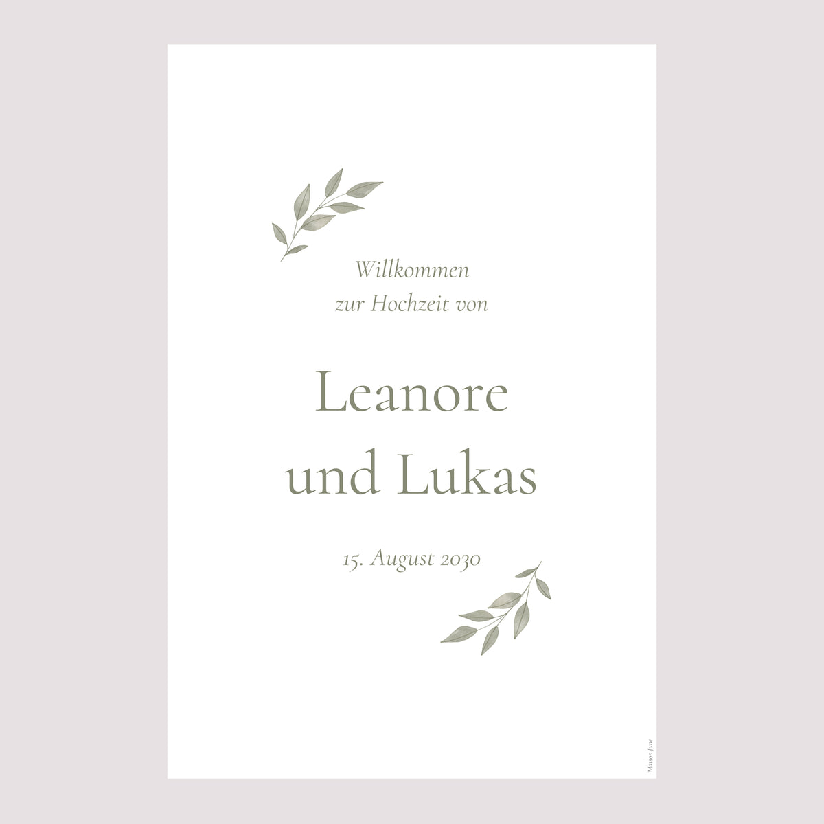 Begrüßungstafel Hochzeit Porträt 60 x 90 cm Goldene Pflanzenkrone foto N° 2