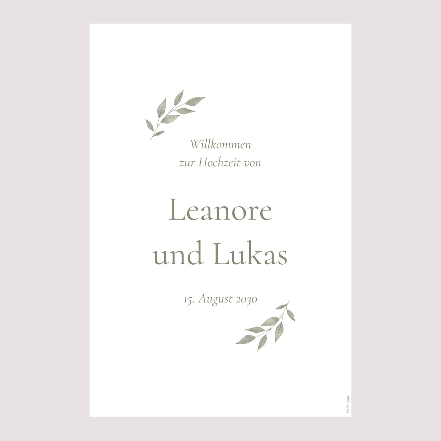 Begrüßungstafel Hochzeit Porträt 60 x 90 cm Goldene Pflanzenkrone foto N° 2
