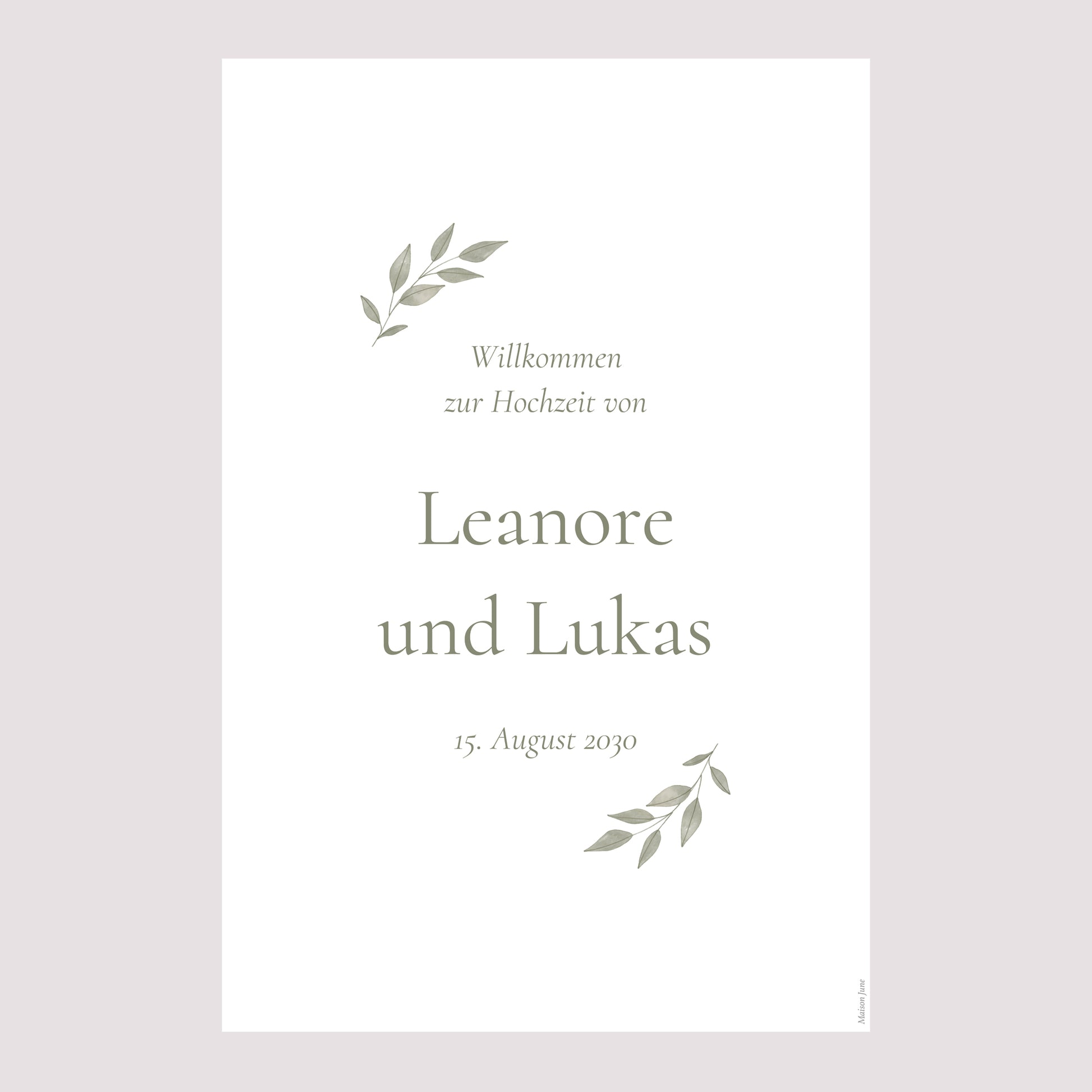 Begrüßungstafel Hochzeit Porträt 60 x 90 cm Goldene Pflanzenkrone foto N° 2
