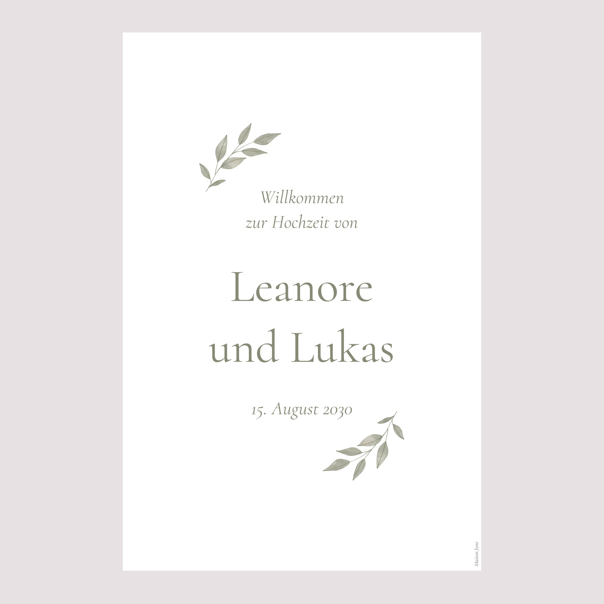 Begrüßungstafel Hochzeit Porträt 60 x 90 cm Goldene Pflanzenkrone foto N° 2