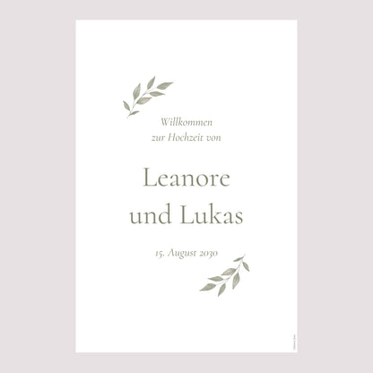 Begrüßungstafel Hochzeit Porträt 60 x 90 cm Goldene Pflanzenkrone foto N° 2