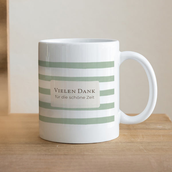 Tasse Objekte Weiß Schulstreifen, Grün foto
