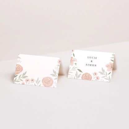 Tischkarten Hochzeit Quer Floral eingerahmt foto N° 1