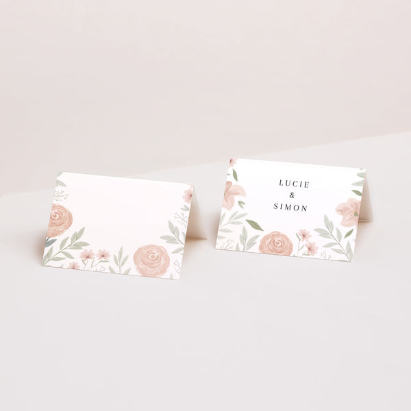 Tischkarten Hochzeit Quer Floral eingerahmt foto