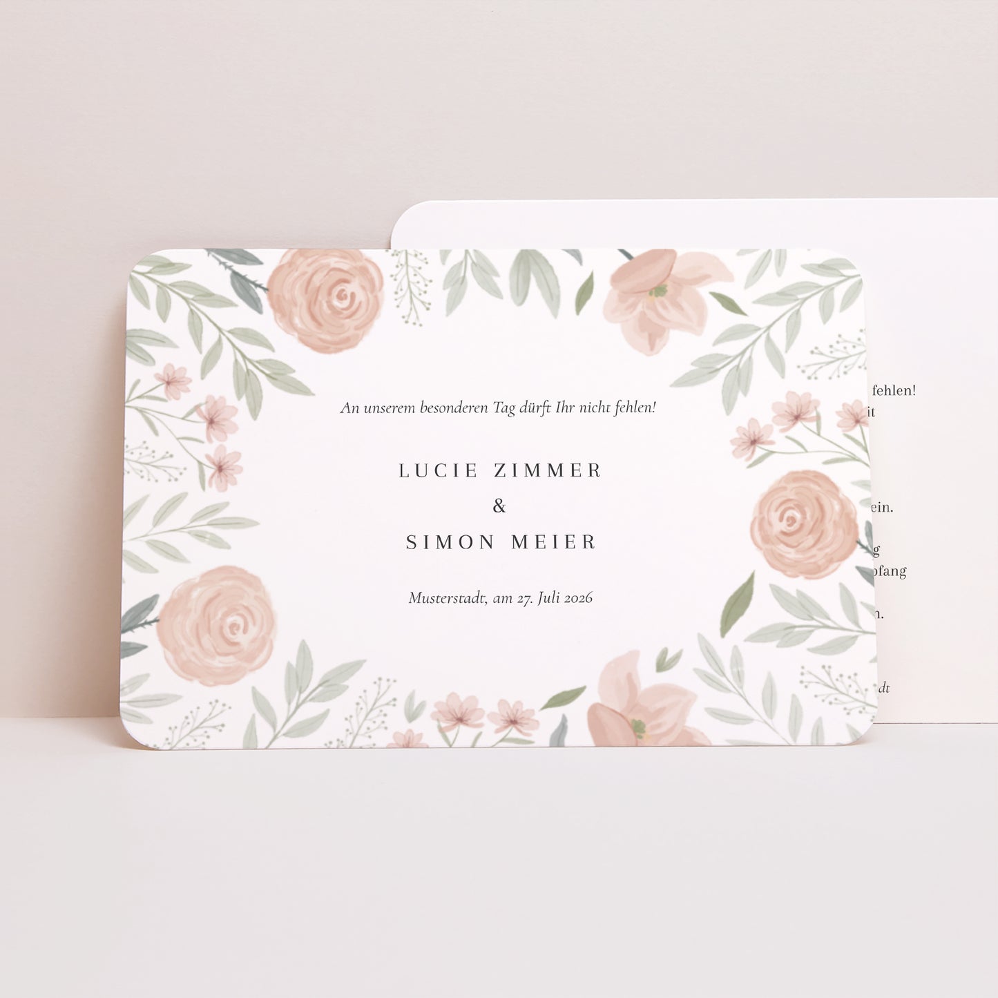 Hochzeitseinladung Landschaft, abgerundete Ränder Floral eingerahmt foto N° 1