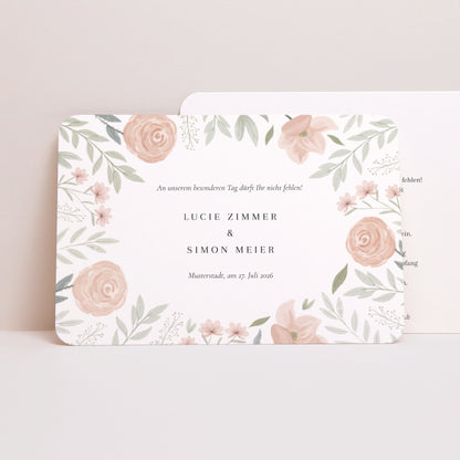 Hochzeitseinladung Landschaft, abgerundete Ränder Floral eingerahmt foto N° 1
