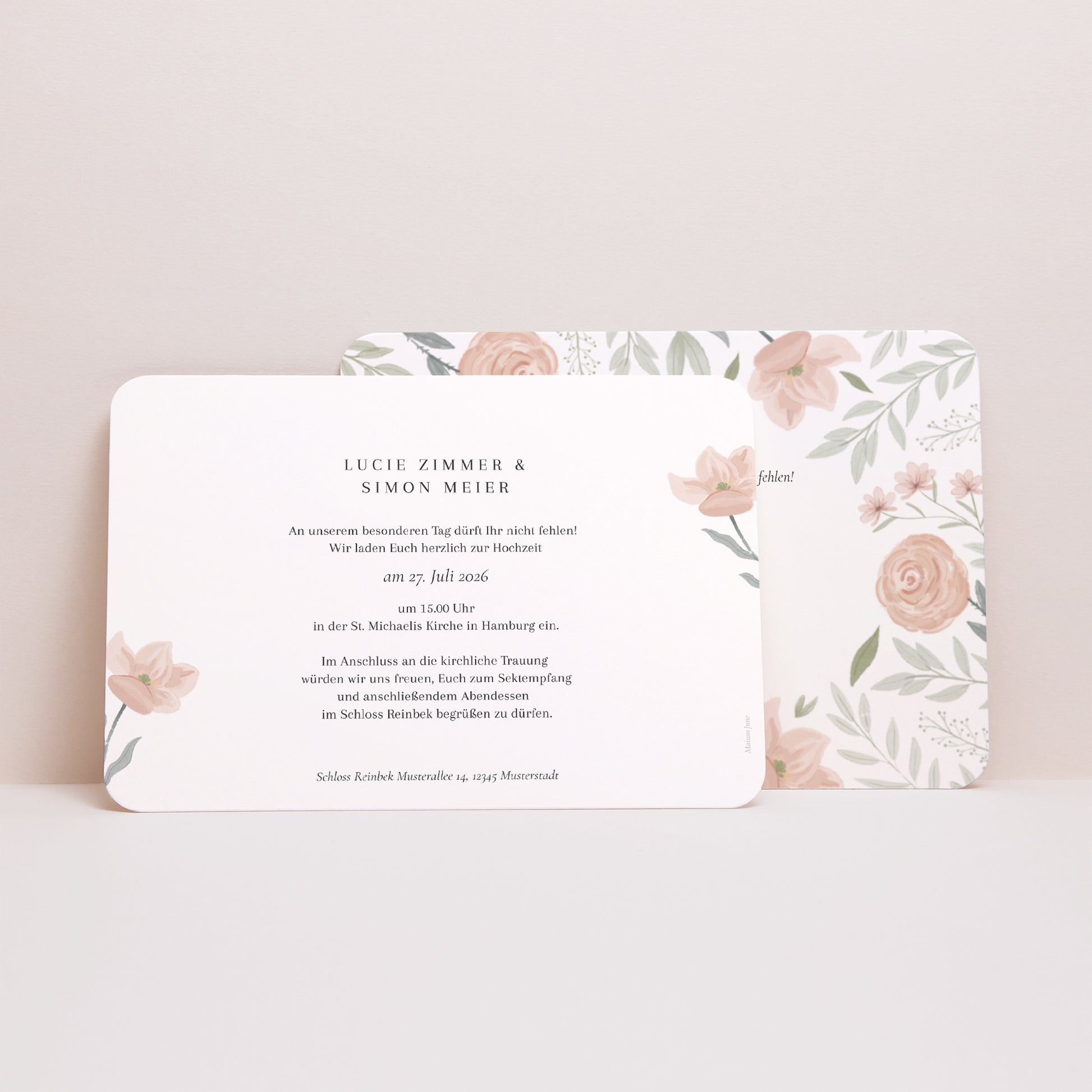 Hochzeitseinladung Landschaft, abgerundete Ränder Floral eingerahmt foto N° 3