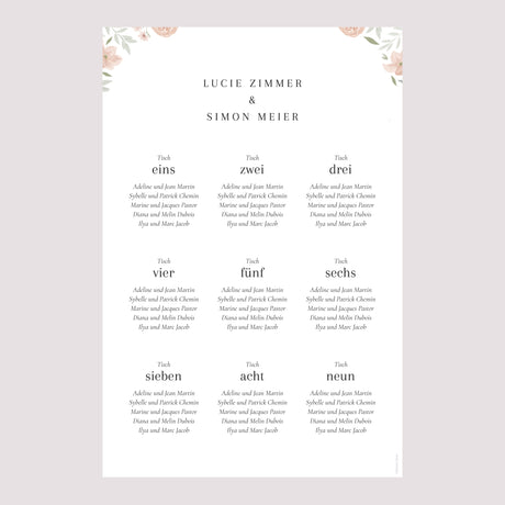 Sitzplan Hochzeit Porträt Floral eingerahmt