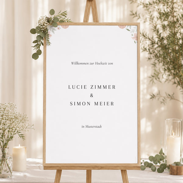 Begrüßungstafel Hochzeit Porträt 60 x 90 cm Floral eingerahmt foto