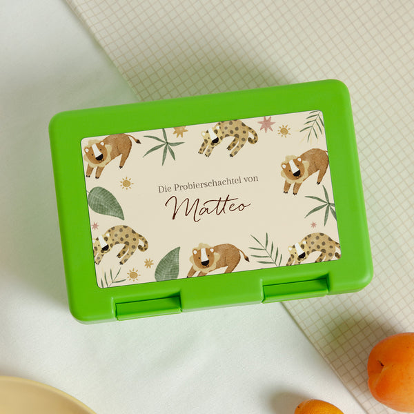 Snackbox Kindergeburtstag Grün Tiere der Savanne foto