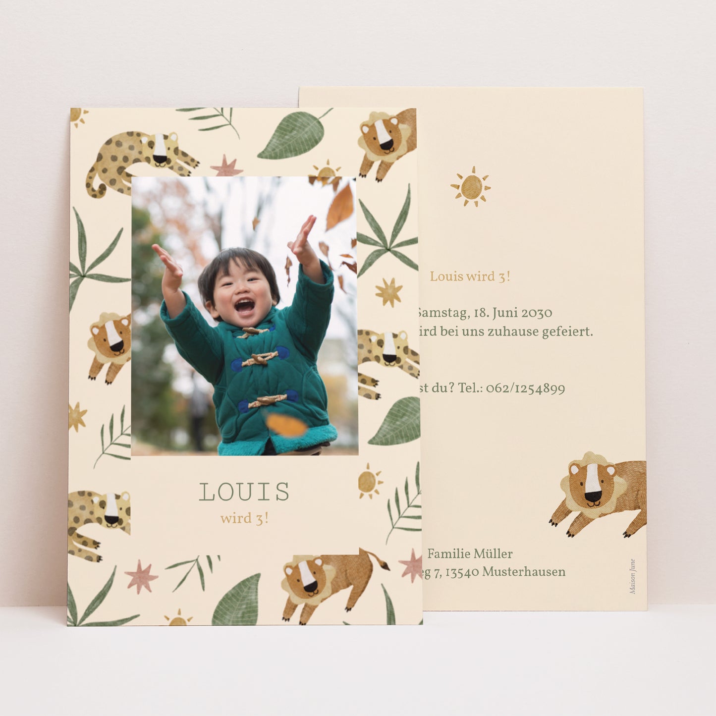 Einladungskarte Kindergeburtstag PortraitPorträt Tiere der Savanne foto N° 1