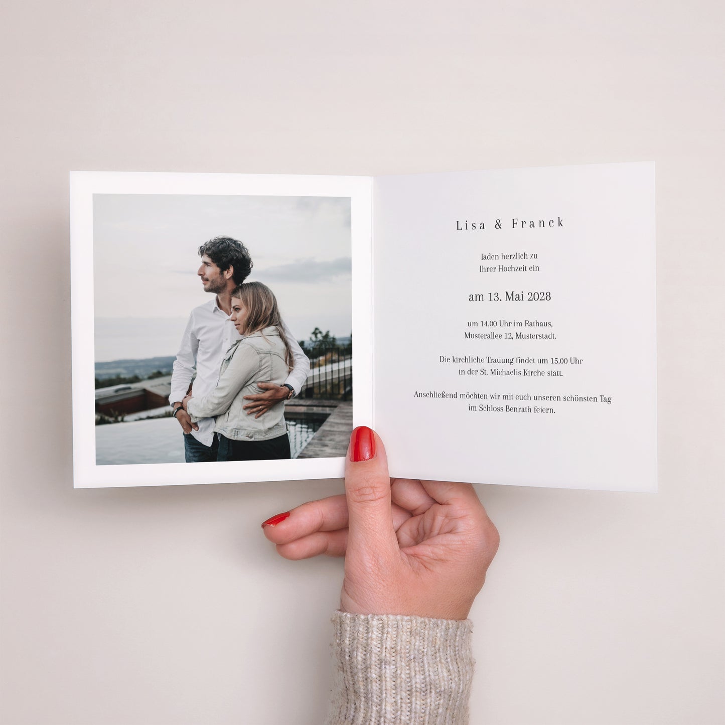 Hochzeitseinladung Doppelflügiges Quadrat foto N° 2