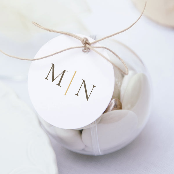 Geschenkbox Hochzeit Kugel mit runder Etikette Elegante Vergoldung foto