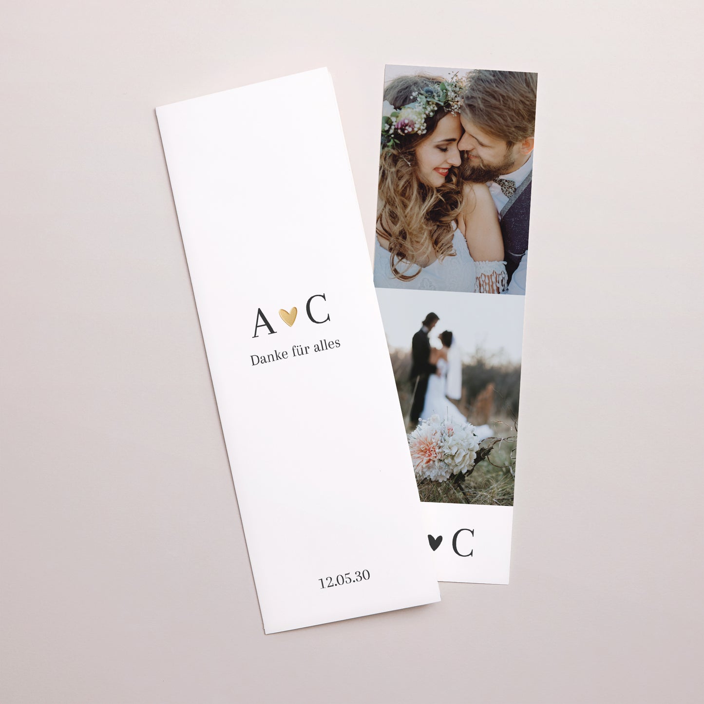 Dankeskarte Hochzeit Fotoautomaten Lesezeichen Unermessliche Liebe foto N° 1