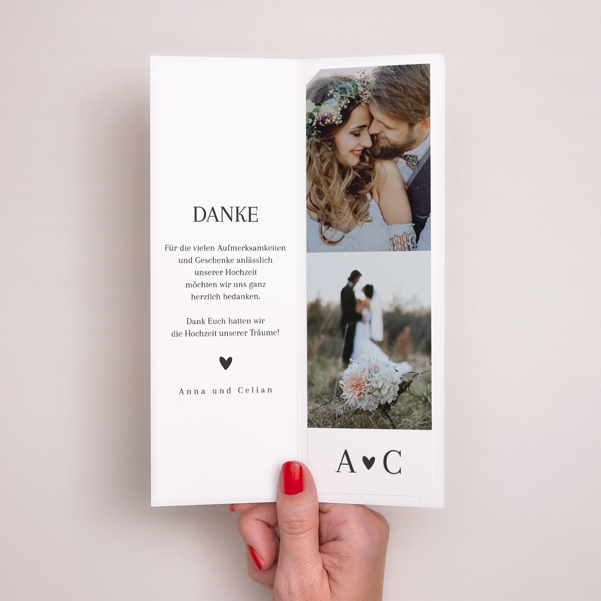 Dankeskarte Hochzeit Fotoautomaten Lesezeichen Unermessliche Liebe foto N° 2