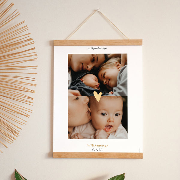 Poster Geburt Porträt Herz Goldverzierung Mehrfachfotos foto
