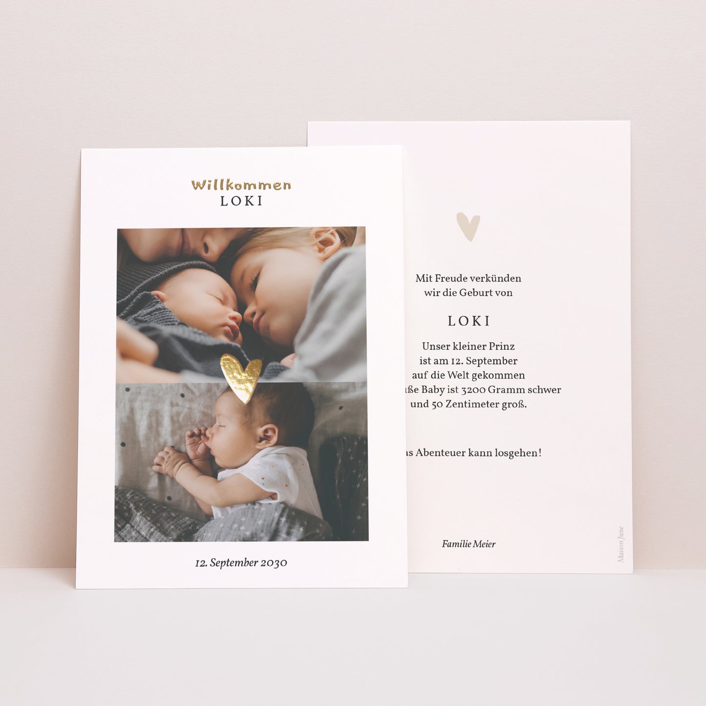 Geburtskarten Herz Goldverzierung Mehrfachfotos foto N° 1