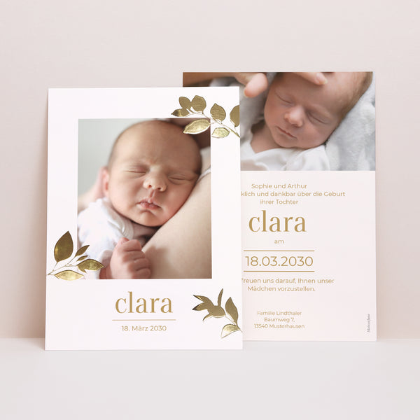 Geburtskarten Kleine goldene Blätter foto