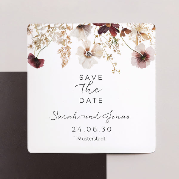 Save the date Karte Hochzeit Satz von 9, magnetisch. getrocknete Wiesenblumen foto