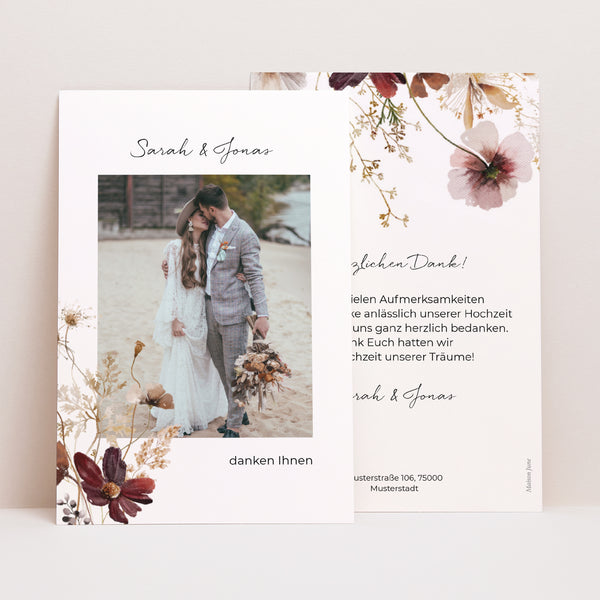 Dankeskarte Hochzeit PortraitPorträt getrocknete Wiesenblumen foto