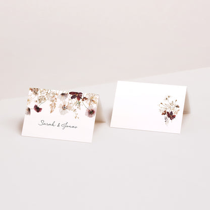 Tischkarten Hochzeit Quer getrocknete Wiesenblumen foto N° 1