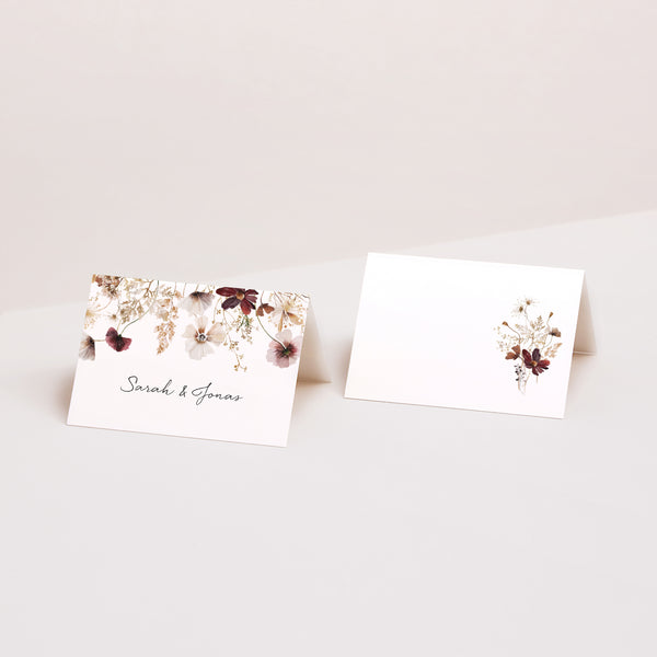 Tischkarten Hochzeit Quer getrocknete Wiesenblumen foto
