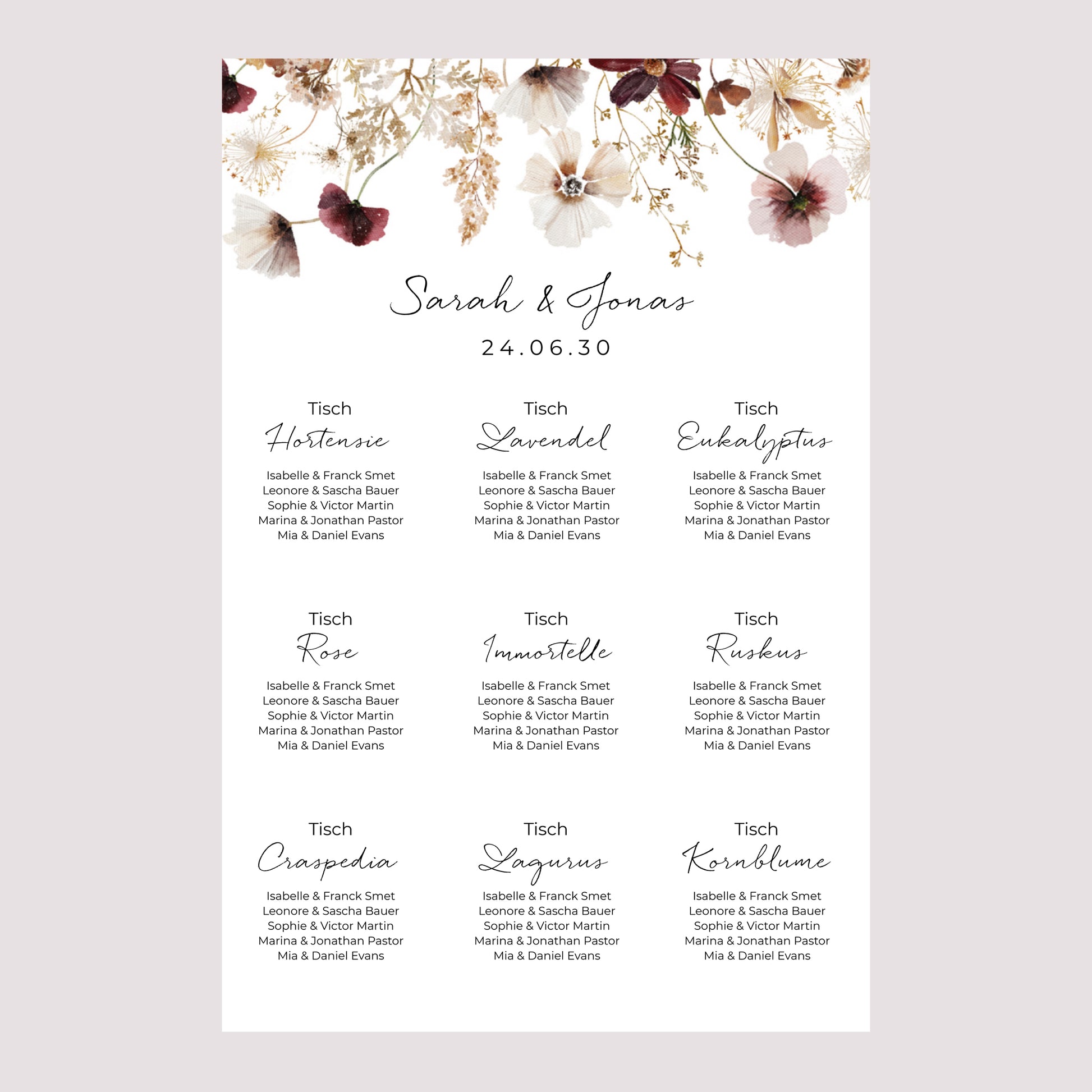 Sitzplan Hochzeit Porträt getrocknete Wiesenblumen foto N° 2