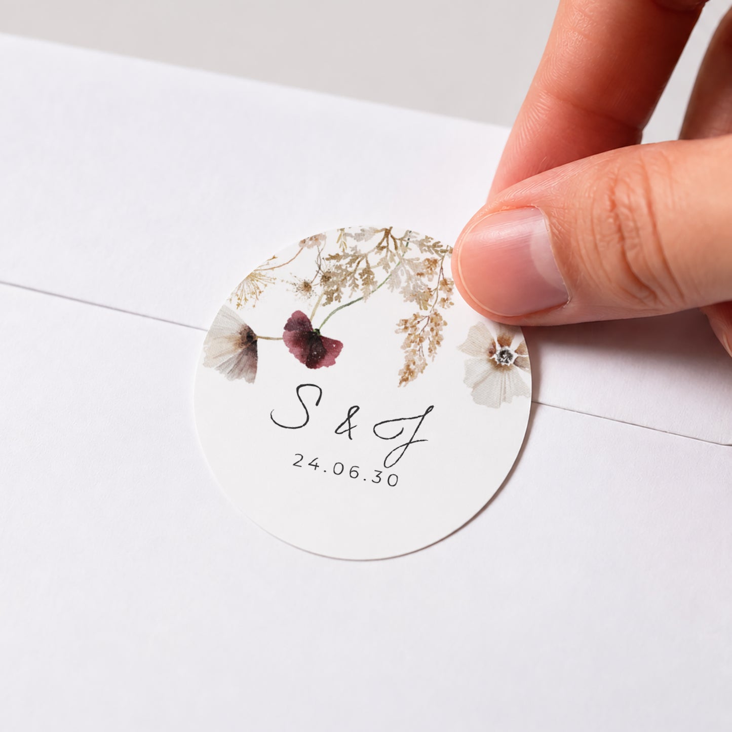 Sticker Hochzeit Rund getrocknete Wiesenblumen foto N° 1