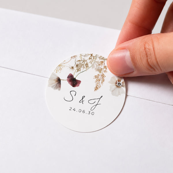 Sticker Hochzeit Rund getrocknete Wiesenblumen foto
